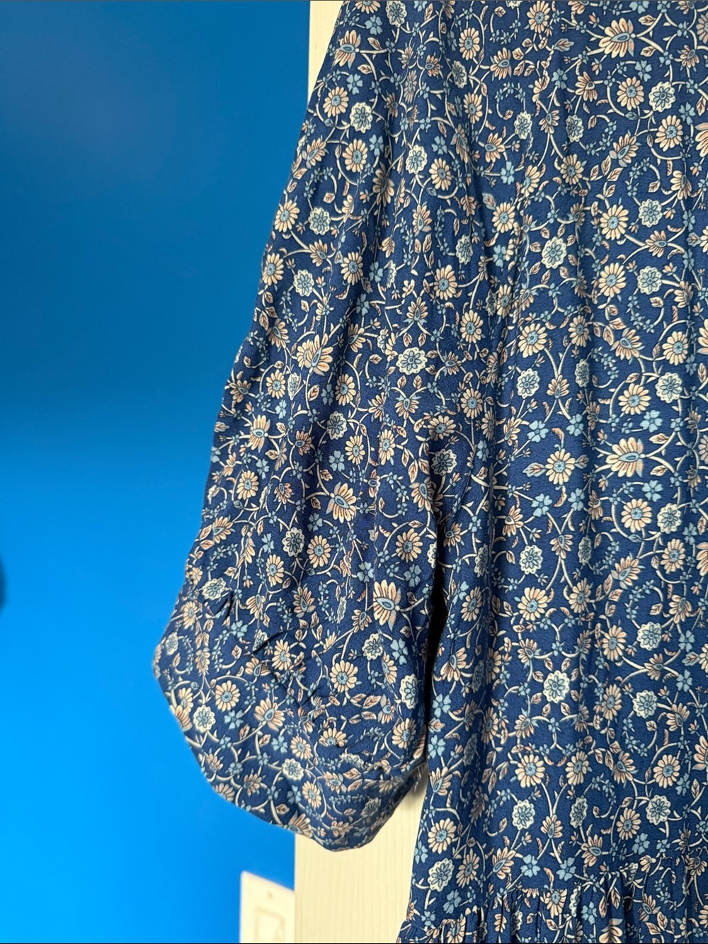 NATURAL LIFE Blue Printed Maxi Dress with Border Floral Hem - Picture 6 of 6